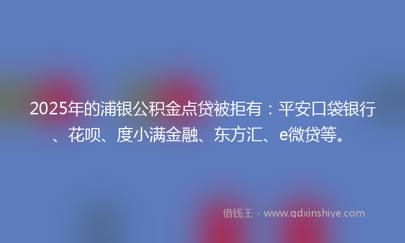 2025年的浦银公积金点贷被拒有：平安口袋银行、花呗、度小满金融、东方汇、e微贷等。
