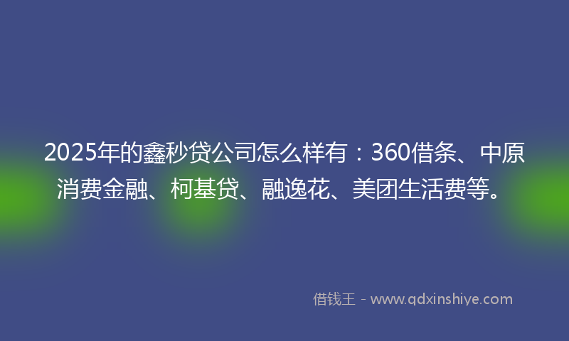 2025年的鑫秒贷公司怎么样有：360借条、中原消费金融、柯基贷、融逸花、美团生活费等。