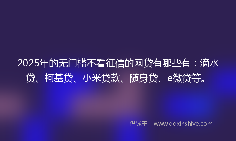 2025年的无门槛不看征信的网贷有哪些有：滴水贷、柯基贷、小米贷款、随身贷、e微贷等。