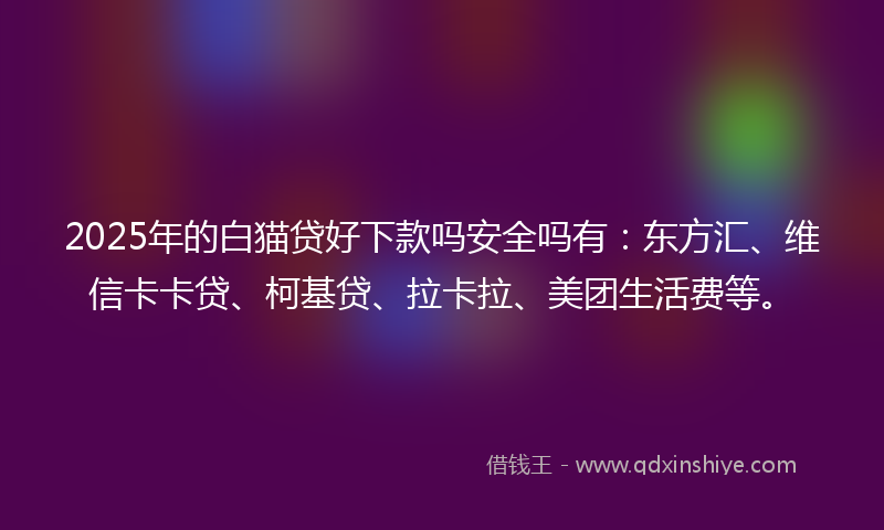 2025年的白猫贷好下款吗安全吗有：东方汇、维信卡卡贷、柯基贷、拉卡拉、美团生活费等。