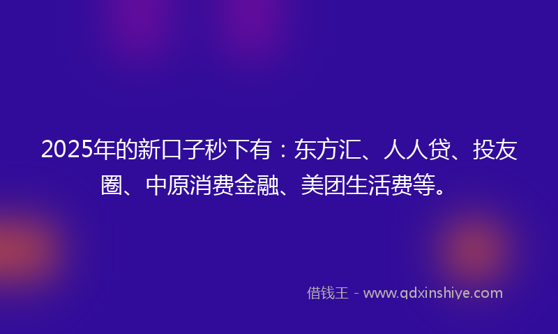 2025年的新口子秒下有：东方汇、人人贷、投友圈、中原消费金融、美团生活费等。