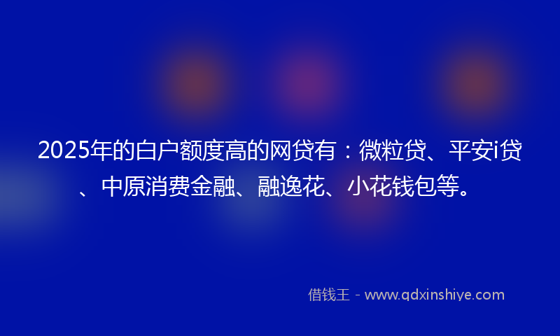 2025年的白户额度高的网贷有：微粒贷、平安i贷、中原消费金融、融逸花、小花钱包等。
