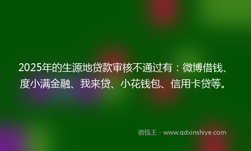2025年的生源地贷款审核不通过有：微博借钱、度小满金融、我来贷、小花钱包、信用卡贷等。