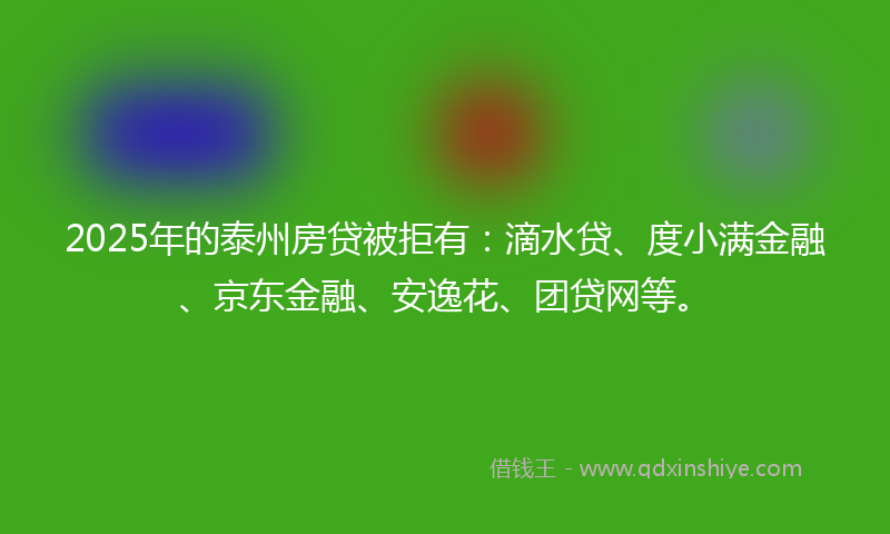 2025年的泰州房贷被拒有：滴水贷、度小满金融、京东金融、安逸花、团贷网等。