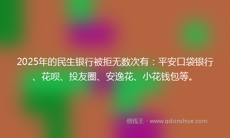 2025年的民生银行被拒无数次有：平安口袋银行、花呗、投友圈、安逸花、小花钱包等。