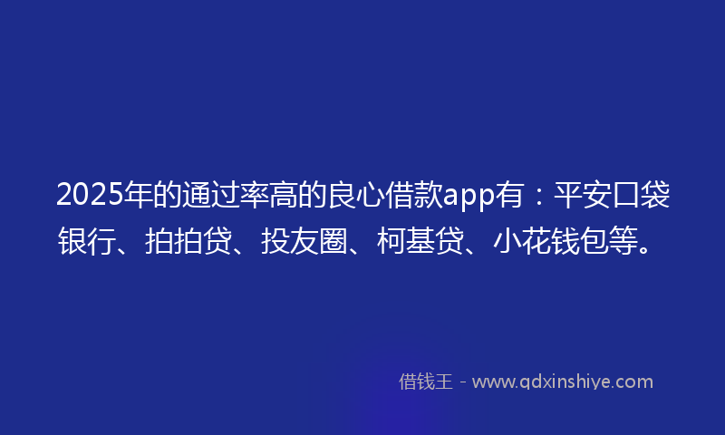 2025年的通过率高的良心借款app有：平安口袋银行、拍拍贷、投友圈、柯基贷、小花钱包等。