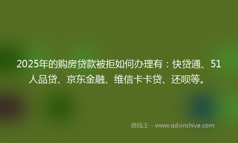 2025年的购房贷款被拒如何办理有：快贷通、51人品贷、京东金融、维信卡卡贷、还呗等。