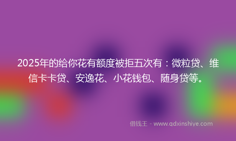 2025年的给你花有额度被拒五次有：微粒贷、维信卡卡贷、安逸花、小花钱包、随身贷等。
