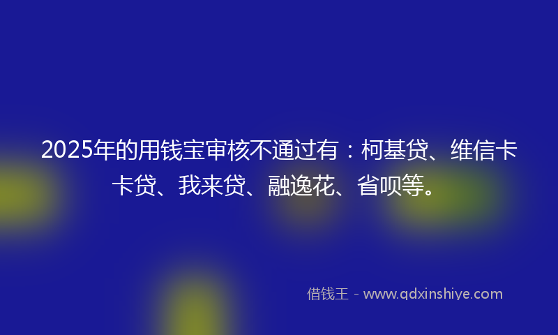 2025年的用钱宝审核不通过有：柯基贷、维信卡卡贷、我来贷、融逸花、省呗等。