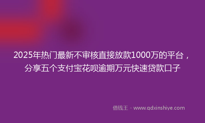 2025年热门最新不审核直接放款1000万的平台，分享五个支付宝花呗逾期万元快速贷款口子