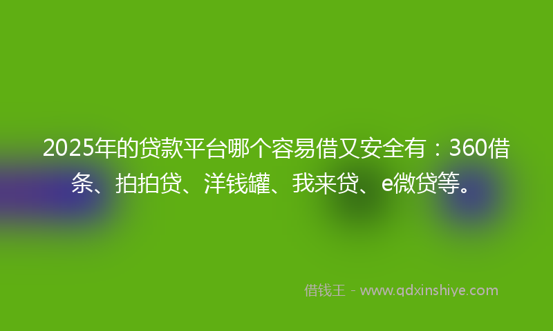 2025年的贷款平台哪个容易借又安全有：360借条、拍拍贷、洋钱罐、我来贷、e微贷等。