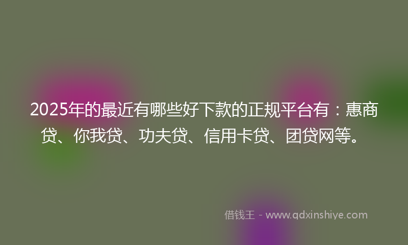 2025年的最近有哪些好下款的正规平台有：惠商贷、你我贷、功夫贷、信用卡贷、团贷网等。