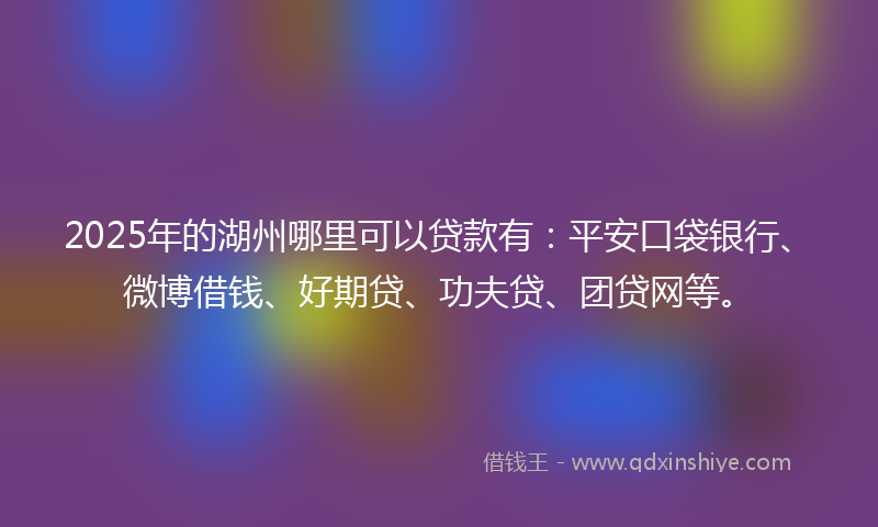 2025年的湖州哪里可以贷款有：平安口袋银行、微博借钱、好期贷、功夫贷、团贷网等。