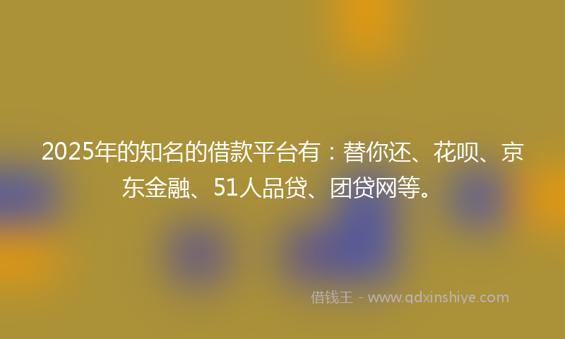 2025年的知名的借款平台有：替你还、花呗、京东金融、51人品贷、团贷网等。