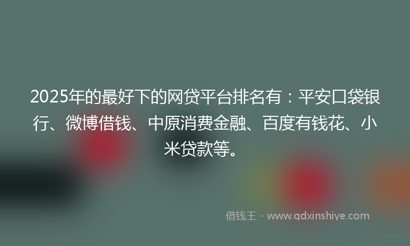 2025年的最好下的网贷平台排名有：平安口袋银行、微博借钱、中原消费金融、百度有钱花、小米贷款等。