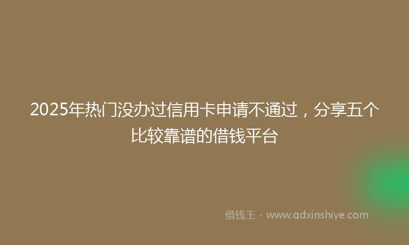 2025年热门没办过信用卡申请不通过，分享五个比较靠谱的借钱平台