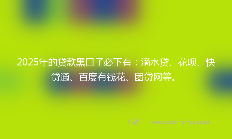 2025年的贷款黑口子必下有：滴水贷、花呗、快贷通、百度有钱花、团贷网等。
