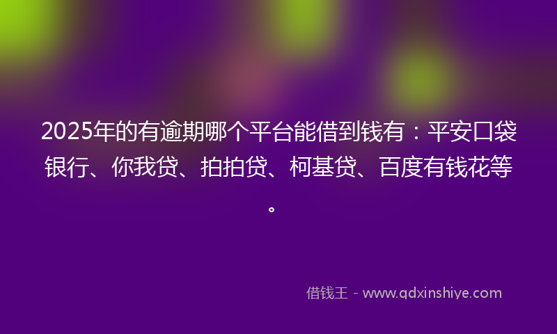 2025年的有逾期哪个平台能借到钱有：平安口袋银行、你我贷、拍拍贷、柯基贷、百度有钱花等。