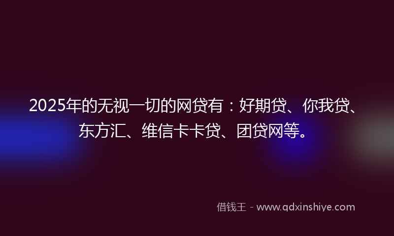 2025年的无视一切的网贷有：好期贷、你我贷、东方汇、维信卡卡贷、团贷网等。