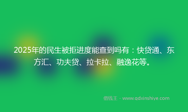 2025年的民生被拒进度能查到吗有：快贷通、东方汇、功夫贷、拉卡拉、融逸花等。