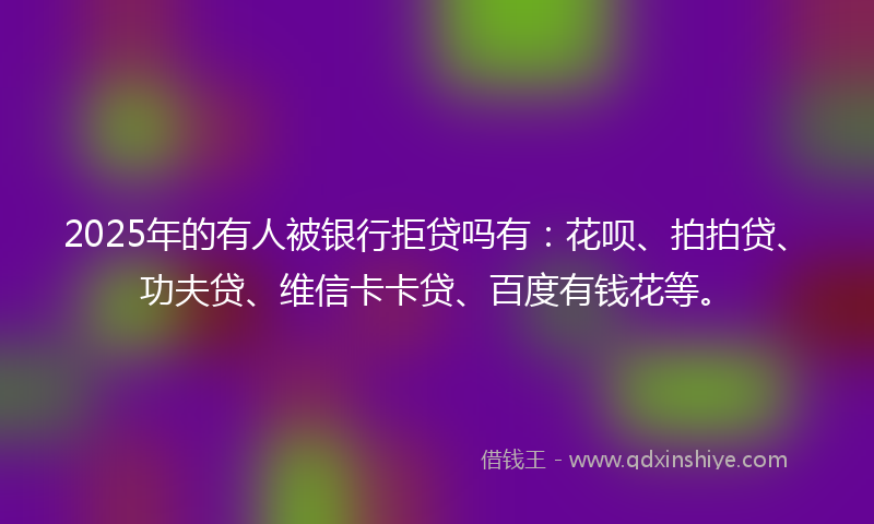 2025年的有人被银行拒贷吗有：花呗、拍拍贷、功夫贷、维信卡卡贷、百度有钱花等。