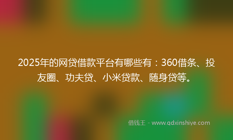 2025年的网贷借款平台有哪些有：360借条、投友圈、功夫贷、小米贷款、随身贷等。