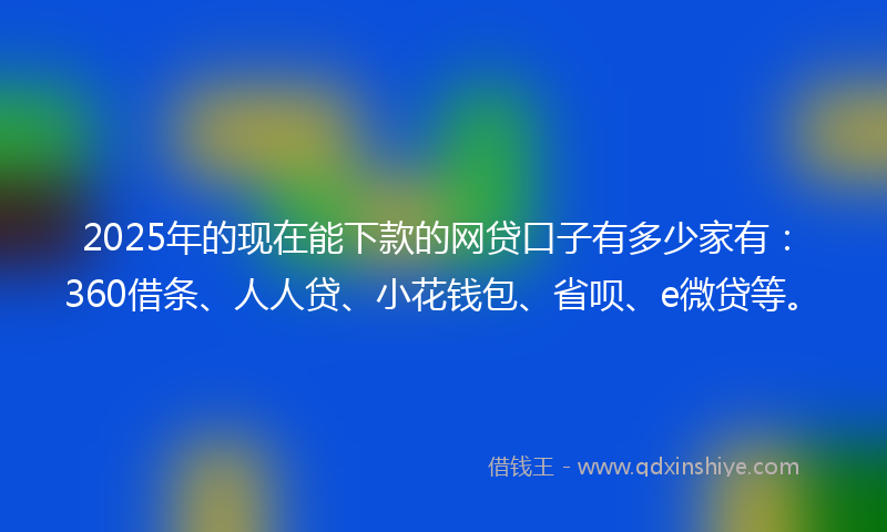2025年的现在能下款的网贷口子有多少家有：360借条、人人贷、小花钱包、省呗、e微贷等。