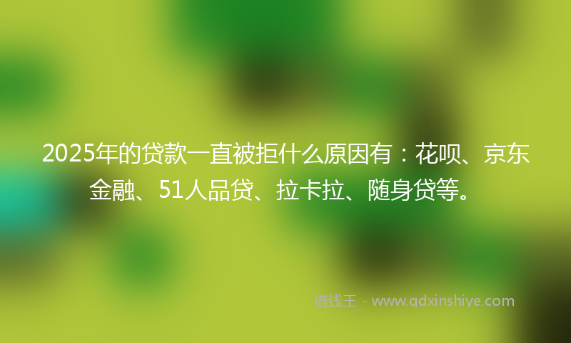 2025年的贷款一直被拒什么原因有：花呗、京东金融、51人品贷、拉卡拉、随身贷等。