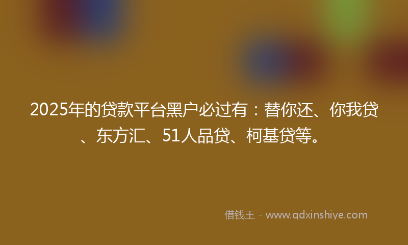 2025年的贷款平台黑户必过有：替你还、你我贷、东方汇、51人品贷、柯基贷等。
