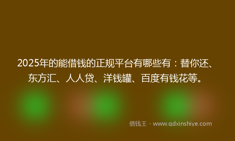 2025年的能借钱的正规平台有哪些有：替你还、东方汇、人人贷、洋钱罐、百度有钱花等。