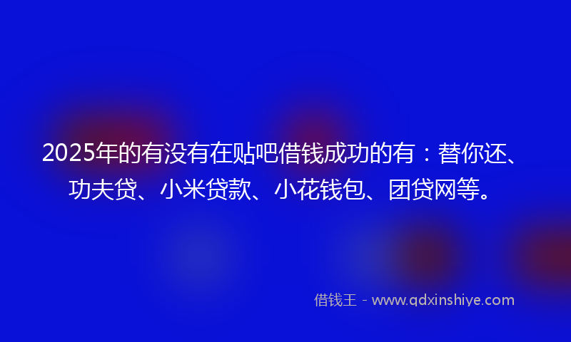 2025年的有没有在贴吧借钱成功的有：替你还、功夫贷、小米贷款、小花钱包、团贷网等。