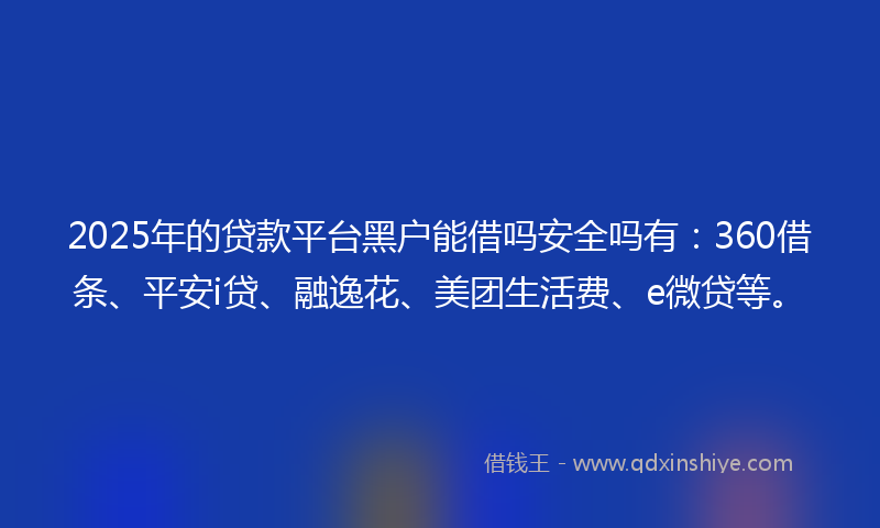 2025年的贷款平台黑户能借吗安全吗有:360借条、平安i贷、融逸花、美团生活费、e微贷等。