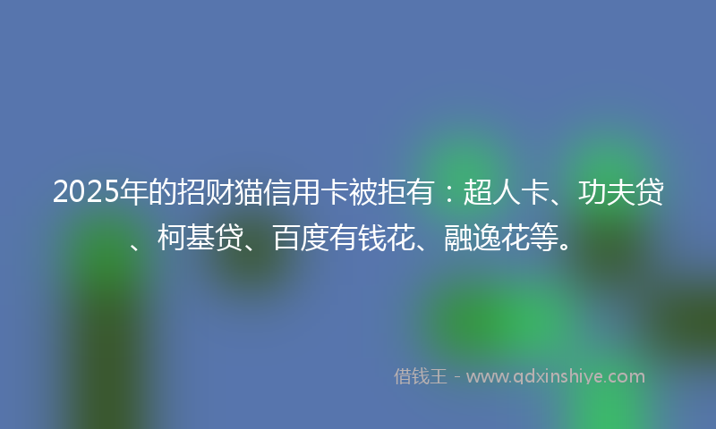 2025年的招财猫信用卡被拒有：超人卡、功夫贷、柯基贷、百度有钱花、融逸花等。