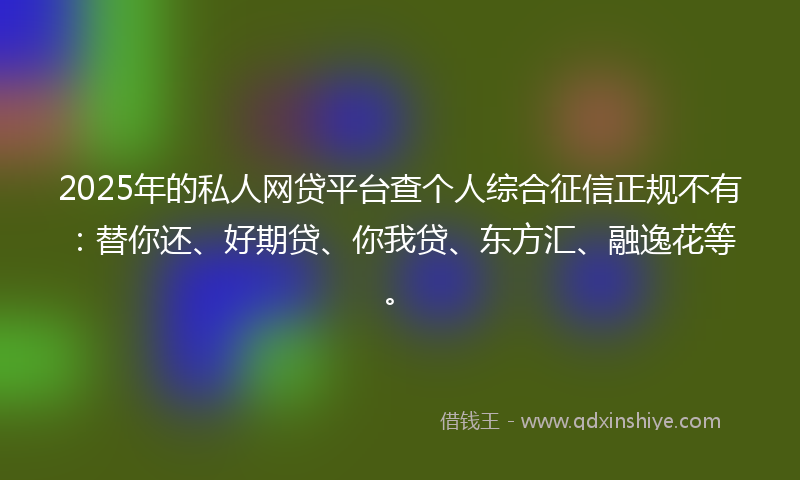2025年的私人网贷平台查个人综合征信正规不有：替你还、好期贷、你我贷、东方汇、融逸花等。