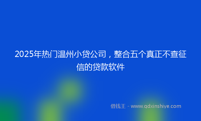 2025年热门温州小贷公司，整合五个真正不查征信的贷款软件