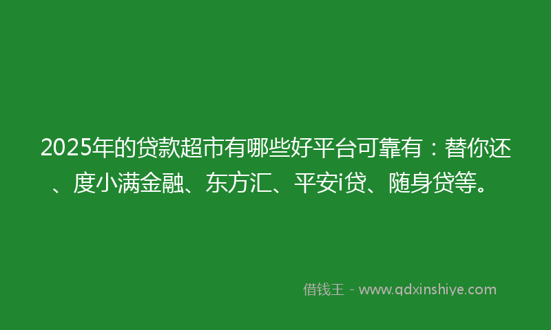 2025年的贷款超市有哪些好平台可靠有：替你还、度小满金融、东方汇、平安i贷、随身贷等。