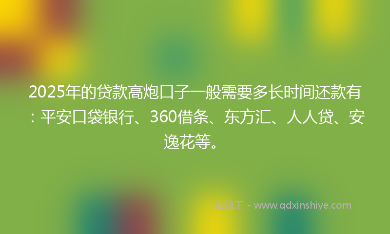 2025年的贷款高炮口子一般需要多长时间还款有：平安口袋银行、360借条、东方汇、人人贷、安逸花等。