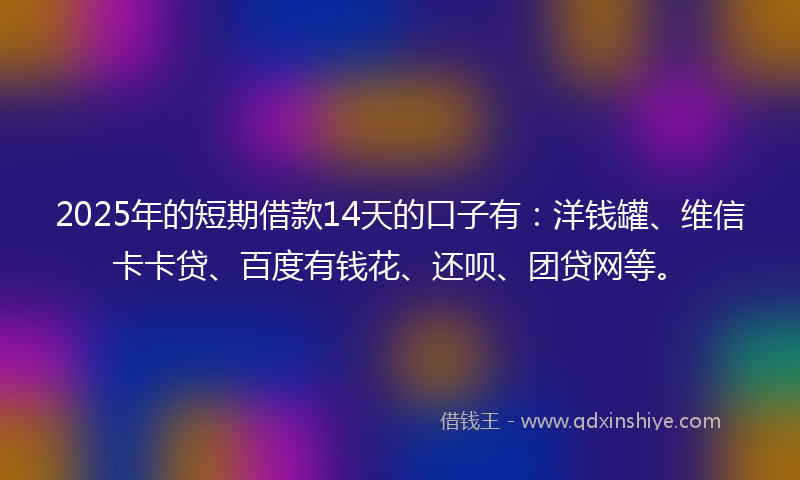 2025年的短期借款14天的口子有：洋钱罐、维信卡卡贷、百度有钱花、还呗、团贷网等。