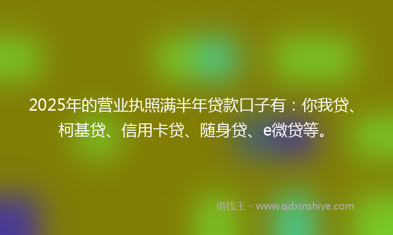 2025年的营业执照满半年贷款口子有：你我贷、柯基贷、信用卡贷、随身贷、e微贷等。