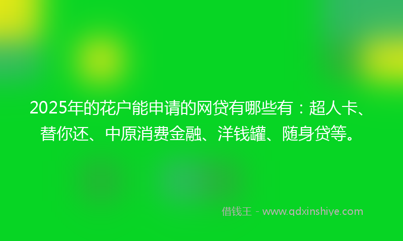 2025年的花户能申请的网贷有哪些有：超人卡、替你还、中原消费金融、洋钱罐、随身贷等。