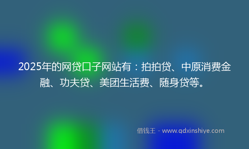 2025年的网贷口子网站有：拍拍贷、中原消费金融、功夫贷、美团生活费、随身贷等。