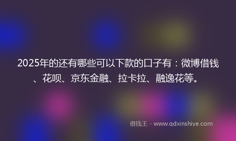 2025年的还有哪些可以下款的口子有：微博借钱、花呗、京东金融、拉卡拉、融逸花等。