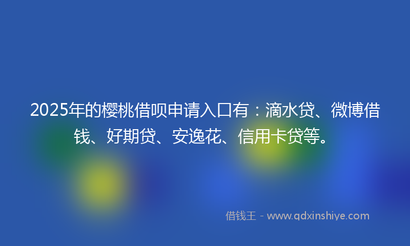 2025年的樱桃借呗申请入口有：滴水贷、微博借钱、好期贷、安逸花、信用卡贷等。
