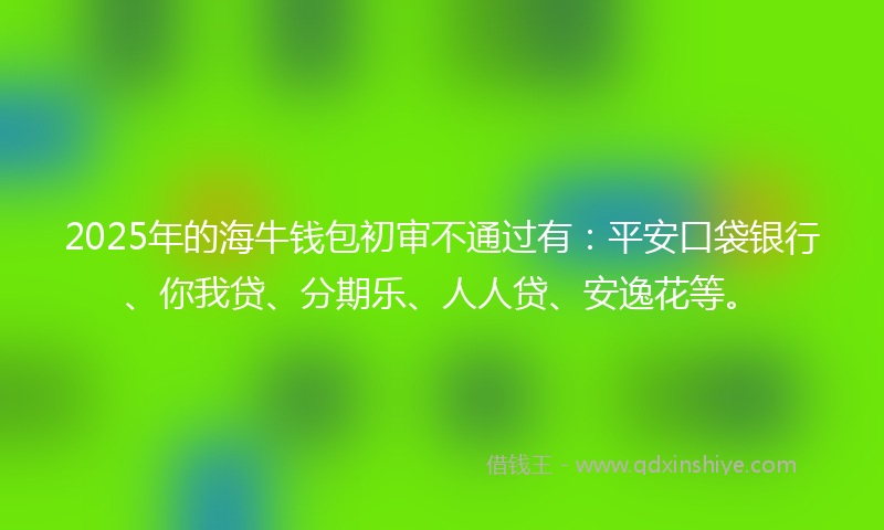 2025年的海牛钱包初审不通过有：平安口袋银行、你我贷、分期乐、人人贷、安逸花等。