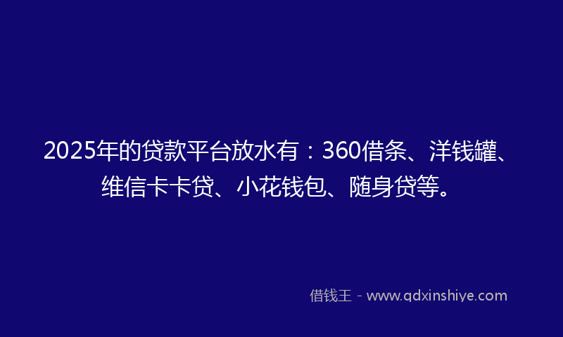2025年的贷款平台放水有：360借条、洋钱罐、维信卡卡贷、小花钱包、随身贷等。