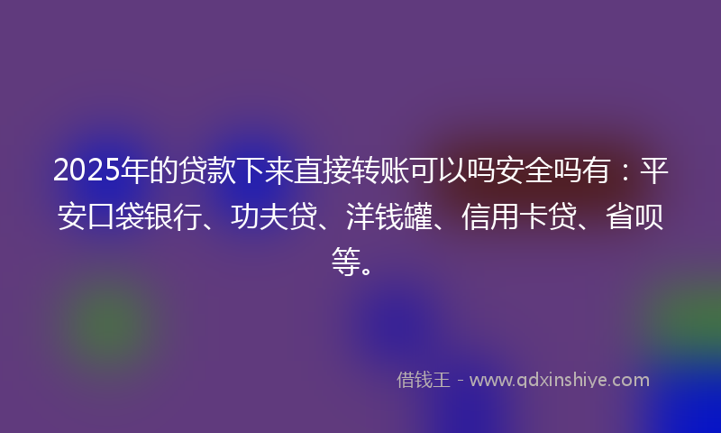 2025年的贷款下来直接转账可以吗安全吗有：平安口袋银行、功夫贷、洋钱罐、信用卡贷、省呗等。