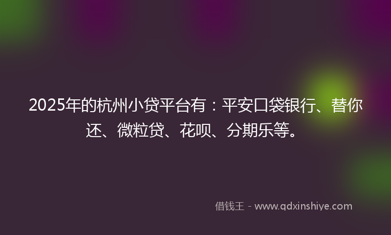 2025年的杭州小贷平台有：平安口袋银行、替你还、微粒贷、花呗、分期乐等。