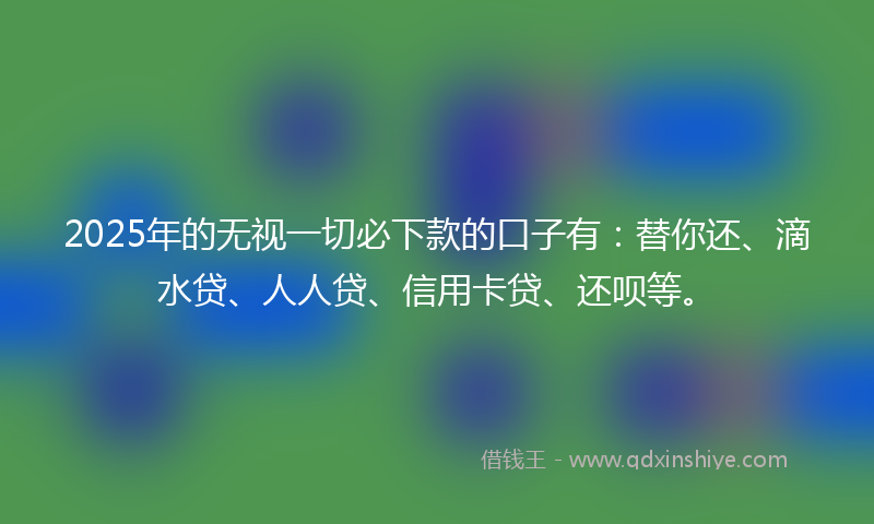 2025年的无视一切必下款的口子有：替你还、滴水贷、人人贷、信用卡贷、还呗等。
