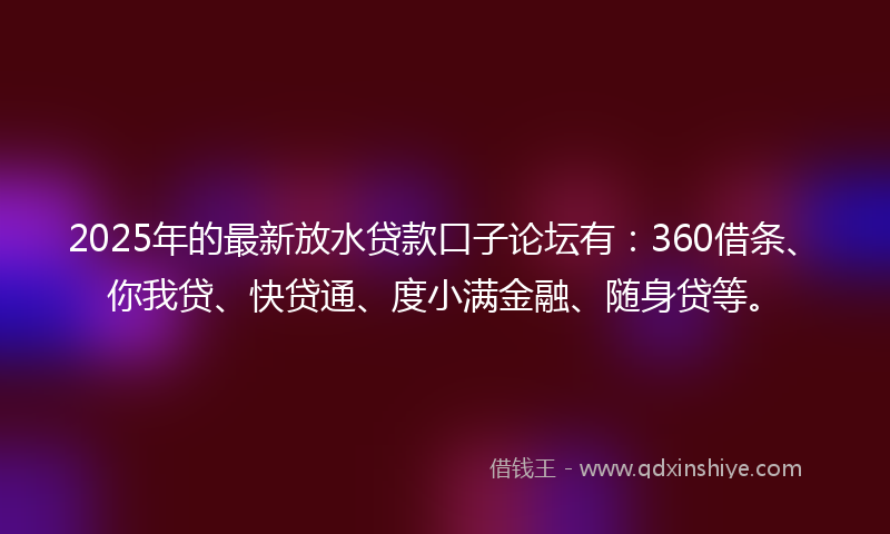 2025年的最新放水贷款口子论坛有：360借条、你我贷、快贷通、度小满金融、随身贷等。