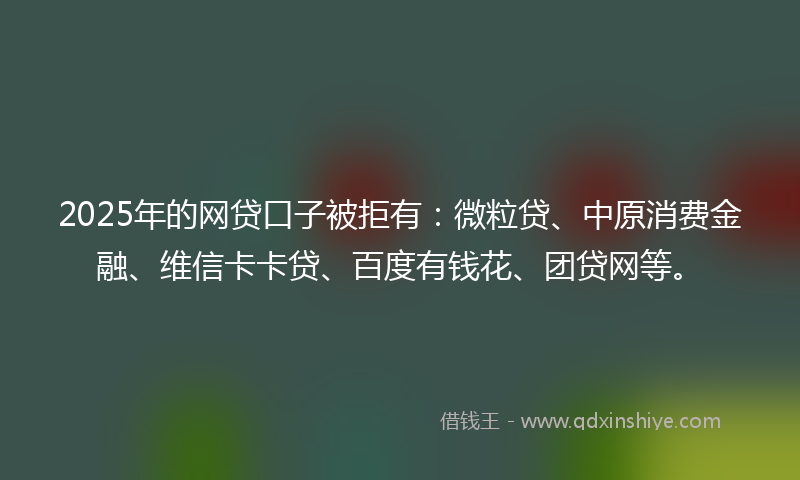 2025年的网贷口子被拒有：微粒贷、中原消费金融、维信卡卡贷、百度有钱花、团贷网等。